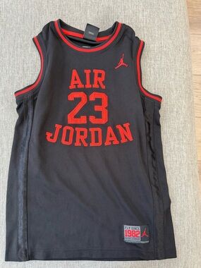 Jordan Black and Red Air 23 Kids Basketball Jersey